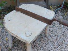 Load image into Gallery viewer, Large antique & rustic French Table Cutting Board with Iron Chopper - Painted