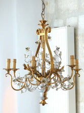 Load image into Gallery viewer, Excpt. MAISON BAGUES French Mid-Century Gilt Iron Floral Lyre Chandelier Chinese