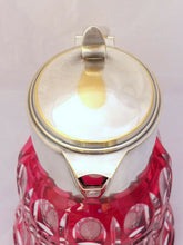 Load image into Gallery viewer, SAINT ST LOUIS Huge Water Jug Pitcher RUBY Cut Crystal Silver Plate Antique 19TH