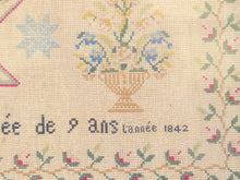 Load image into Gallery viewer, OMG Antique 19TH French Folk Art Sewing Stitchery Embroidery Alphabet 1842 RARE