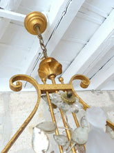 Load image into Gallery viewer, Excpt. MAISON BAGUES French Mid-Century Gilt Iron Floral Lyre Chandelier Chinese