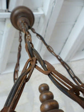 Load image into Gallery viewer, Large Vintage French Carved Wood Gothic Chimera Chandelier 6 Lights Gargoye 1950