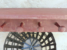 Load image into Gallery viewer, Gorgeous Primitive Antique FRENCH Wooden Coat Hat Rack 6 Turned Wood Knobs Red
