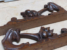 Load image into Gallery viewer, Pair Antique French Hand Carved Solid Wood Trim Parts Gothic Chimera Salvage
