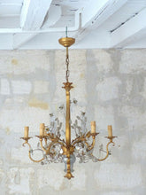 Load image into Gallery viewer, Excpt. MAISON BAGUES French Mid-Century Gilt Iron Floral Lyre Chandelier Chinese