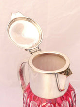Load image into Gallery viewer, SAINT ST LOUIS Huge Water Jug Pitcher RUBY Cut Crystal Silver Plate Antique 19TH