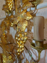 Load image into Gallery viewer, Large Antique FRENCH Pair Gilded Brass Wall Light Sconces with grapes vine 19TH