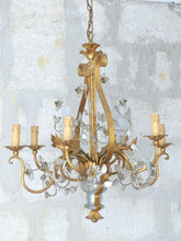 Load image into Gallery viewer, Excpt. MAISON BAGUES French Mid-Century Gilt Iron Floral Lyre Chandelier Chinese