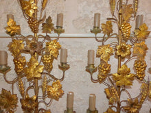 Load image into Gallery viewer, Large Antique FRENCH Pair Gilded Brass Wall Light Sconces with grapes vine 19TH