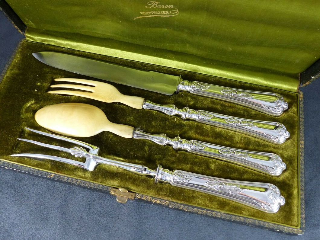 Antique French Sterling Silver 4pieces Salad & Carving Set Napoleon III era 1870