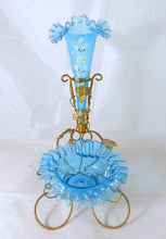 Load image into Gallery viewer, Antique Blue Enamel glass Baguier Jewelry Stand Napoleon III Era Vase Soliflore
