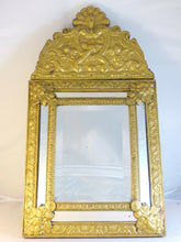 Load image into Gallery viewer, 23&quot; Tall Antique 1880 Large French Beveled Mirror Brass Overlay Wood Repousse
