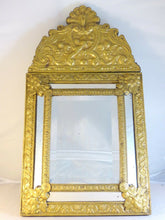 Load image into Gallery viewer, 23" Tall Antique 1880 Large French Beveled Mirror Brass Overlay Wood Repousse