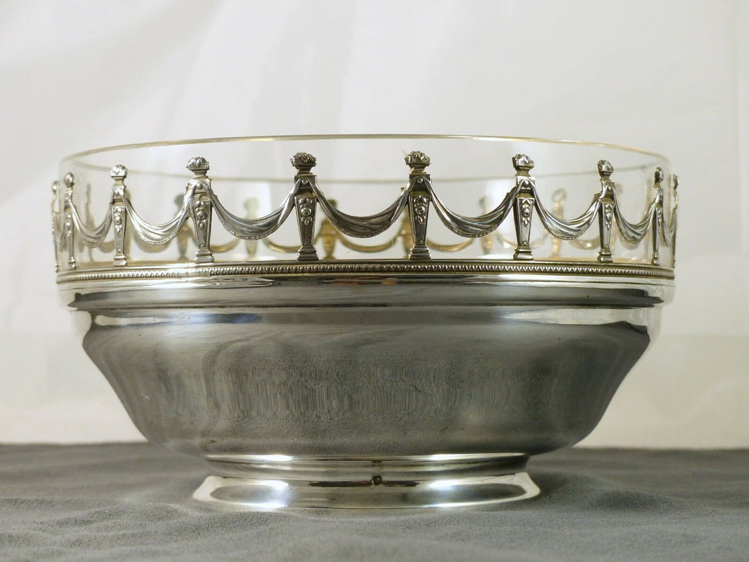 Antique French Fruit Bowl Dish Crystal & Sterling Silver 925 Corbeille Plat