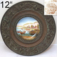 Load image into Gallery viewer, 12" Rare Antique 19TH French handpainted PLATE Copper framed sign. CHOISY LE ROY
