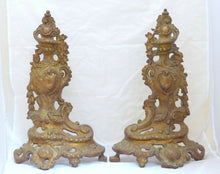 Load image into Gallery viewer, 21"HUGE French Antique Ormolu Bronze Pair Andirons Furniture Pediment Mount 19TH