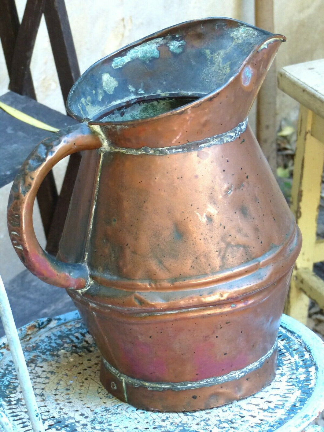 19TH Century Gorgeous Antique French Copper Watering Can / Rustic Garden