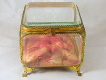 Load image into Gallery viewer, Antique French Jewelry Box 6.3" Square Thick Beveled Glass Bronze Casket Vitrine