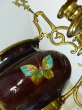 Load image into Gallery viewer, Charming French Church Brass Faience Chandelier Candle holders Religious 19TH