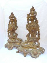 Load image into Gallery viewer, 21"HUGE French Antique Ormolu Bronze Pair Andirons Furniture Pediment Mount 19TH