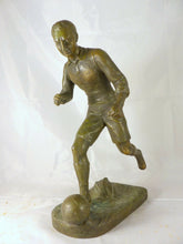 Load image into Gallery viewer, 14"Tall Vintage sculpture Spelter signed FUGERE Bronze patina 1930 Soccer Sport