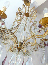 Load image into Gallery viewer, Antique Vintage Macaroni Beaded Murano Drops Chandelier Italian Purple drops