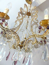 Load image into Gallery viewer, Antique Vintage Macaroni Beaded Murano Drops Chandelier Italian Purple drops