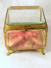 Load image into Gallery viewer, Antique French Jewelry Box 6.3" Square Thick Beveled Glass Bronze Casket Vitrine