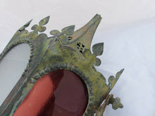Load image into Gallery viewer, Antiq Religious Gothic Church Lantern Light Green Brass Glass Candle Holder 19TH