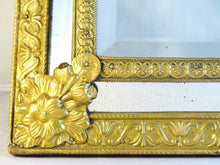 Load image into Gallery viewer, 23" Tall Antique 1880 Large French Beveled Mirror Brass Overlay Wood Repousse