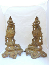 Load image into Gallery viewer, 21"HUGE French Antique Ormolu Bronze Pair Andirons Furniture Pediment Mount 19TH