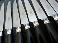 Load image into Gallery viewer, Antique French Set 24x knives Sterling Collar Table Dessert Ebony Handles 19TH