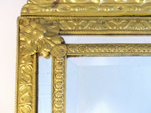 Load image into Gallery viewer, 23" Tall Antique 1880 Large French Beveled Mirror Brass Overlay Wood Repousse