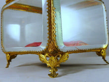 Load image into Gallery viewer, Antique French Jewelry Box 6.3" Square Thick Beveled Glass Bronze Casket Vitrine