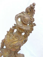 Load image into Gallery viewer, 21"HUGE French Antique Ormolu Bronze Pair Andirons Furniture Pediment Mount 19TH