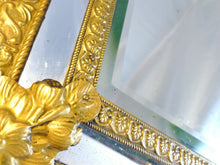 Load image into Gallery viewer, 23" Tall Antique 1880 Large French Beveled Mirror Brass Overlay Wood Repousse