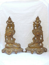 Load image into Gallery viewer, 21"HUGE French Antique Ormolu Bronze Pair Andirons Furniture Pediment Mount 19TH