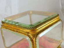 Load image into Gallery viewer, Antique French Jewelry Box 6.3" Square Thick Beveled Glass Bronze Casket Vitrine