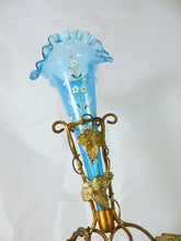 Load image into Gallery viewer, Antique Blue Enamel glass Baguier Jewelry Stand Napoleon III Era Vase Soliflore