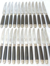 Load image into Gallery viewer, Antique French Sterling Silver Collar Ebony Handle 24pc Table Dessert Set 1880