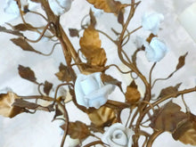 Load image into Gallery viewer, Antique Florentine Chandelier Gilded metal Porcelain Flower 30's Italian Ceiling