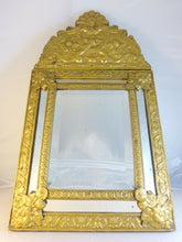 Load image into Gallery viewer, 23" Tall Antique 1880 Large French Beveled Mirror Brass Overlay Wood Repousse