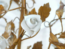 Load image into Gallery viewer, Antique Florentine Chandelier Gilded metal Porcelain Flower 30's Italian Ceiling