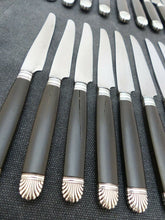 Load image into Gallery viewer, Antique French Set 24x knives Sterling Collar Table Dessert Ebony Handles 19TH