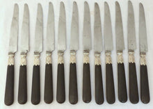 Load image into Gallery viewer, Antique French LouisXVI 12pc Dinner Knife Set Sterling Silver &amp; Ebony Steel 19TH
