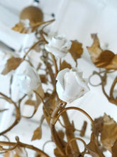 Load image into Gallery viewer, Antique Florentine Chandelier Gilded metal Porcelain Flower 30's Italian Ceiling