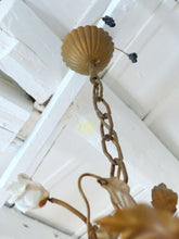 Load image into Gallery viewer, Antique Florentine Chandelier Gilded metal Porcelain Flower 30's Italian Ceiling