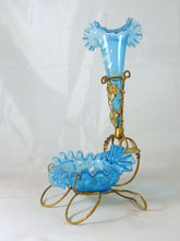 Load image into Gallery viewer, Antique Blue Enamel glass Baguier Jewelry Stand Napoleon III Era Vase Soliflore