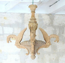 Load image into Gallery viewer, Large Antique Carved French Wood Gothic Chimera Chandelier 4 Lights Griffin 1900
