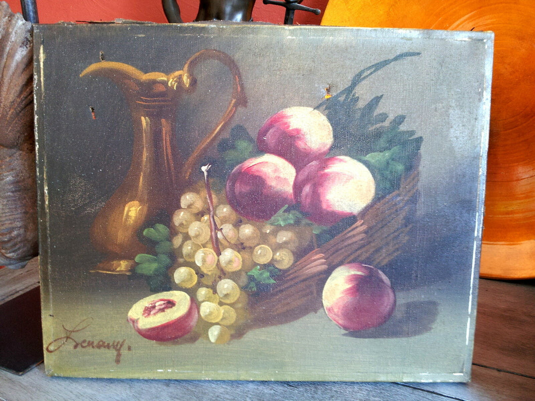 Superbe paire ancien tableau peinture nature morte fruit 1900 déco charme signé